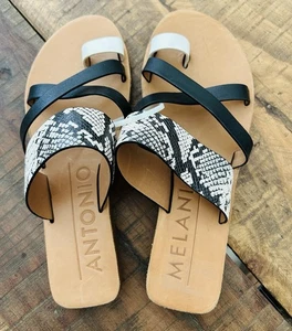 Neu Antonio Melani flache Sandale schwarz & Schlangenleder geprägtes Leder Slipper Größe 6 M - Bild 1 von 3