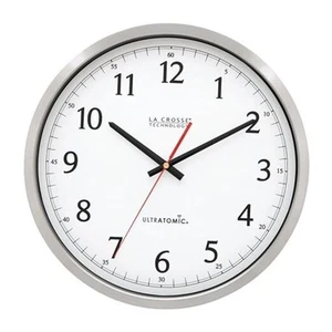 404-1235UA-SS 14 Inch UltrAtomic Analog Stainless Steel Wall 14" Silver Clock - Picture 1 of 8