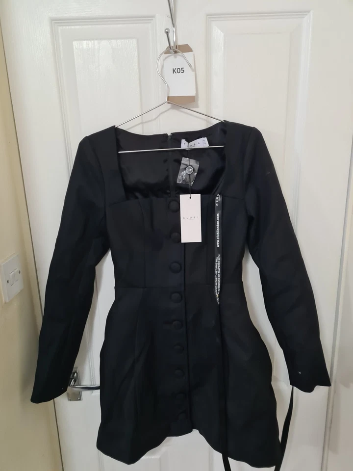 Club L Andie Black Tailored Square-Neck Mini Dress - Image 1 of 4