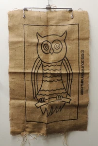 1975 Ronco Owl Rug Wall Art / Speed Tufting / burlap image ONLY 13" x 23" - Picture 1 of 6