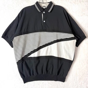 Vintage Alexxus Knit Banded Relaxed Grandpa Skate 80s 90s Polo Shirt Herren L schwarz - Bild 1 von 8