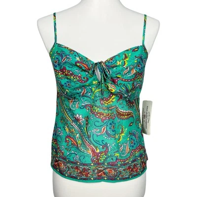 Vintage Y2K Ralph Lauren Top Womens Medium Floral Print Western Fairy Teal Tank - Image 1 of 4