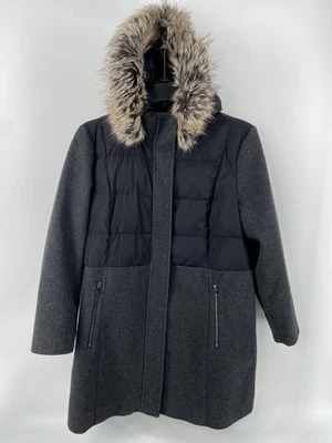Lands End Parka Womens XL Gray Wool Blend Faux Fur Hood Coat Outdoor Winter Long - Image 1 of 4