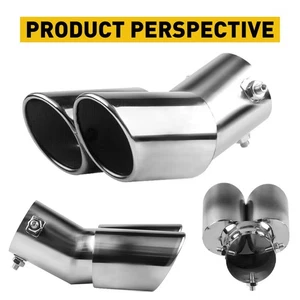 Car Rear Exhaust Dual Pipe Tail Muffler Tip Auto Accessories Replace Kit Chrome - Picture 1 of 1