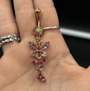 Bananenpiercing aus Chirurgenstahl vergoldet mm.1,6 x 10 Kugel mm. 5 Schmetterlinge - Bild 1 von 2
