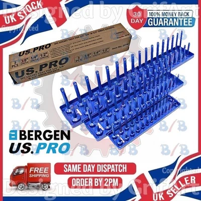 USPRO 3PC SOCKET RAIL ORGANISER METRIC TRAY RACK STORAGE HOLDER 1/2" 3/8" 1/4" - Image 1 of 4