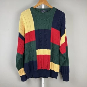 Vintage 90s Nautica Colorblock Sweater Mens Large Multicolor Crewneck Pullover - Picture 1 of 6