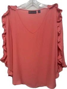 Blusa para mujer New York & Company manga 3/4 con volantes en rosa - talla pequeña - Imagen 1 de 10