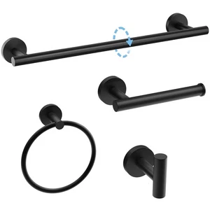 4-Piece Matte Black 24 Inch Towel Bar Set, SUS304 Stainless Steel, Wall Mount - Picture 1 of 7