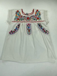 Blusa Campesina Puebla Mexicana Top Camisa Fiesta BOHO Hippie Bordada Azul - M - Imagen 1 de 8