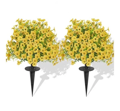 2 Pack Artificial Boxwood Topiary Ball Trees Yellow Flowers 23" W/ Ground Spikes - Image 1 of 4