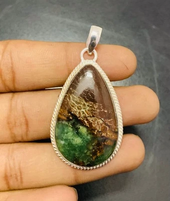 Хризопраз драгоценный камень 925 пробы ручной работы подвеска ювелирных изделий подарок для любви - Изображение 1 из 3