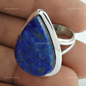 Anillo Étnico De Cóctel De Lápiz Lazuli Natural De Plata Sólida Talla US 6 - Imagen 1 de 6