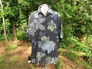 TOMMY BAHAMA Mens XL Blue Floral Hawaiian Huts Palms Silk Button Up Shirt - Picture 1 of 8