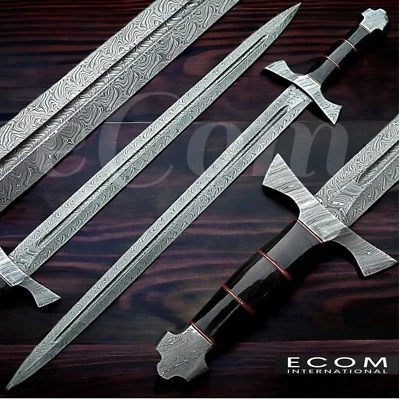 Hand Forged Damascus Steel Viking Sword Sharp Battle Ready Medieval Sword Gift - Image 1 of 4