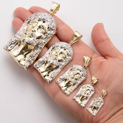 Colgante con dije de cabeza de Jesús con corte de diamante real de oro blanco amarillo de 10 quilates para hombre TODAS LAS TALLAS Foto 1 de 4