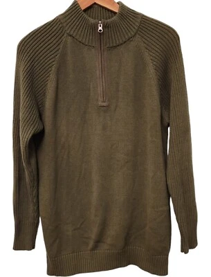 Suéter Diseño Alpino 1/4 Cremallera Tejido Pullover Sudadera Verde Para Hombre Grande Algodón  Foto 1 de 4