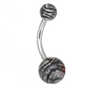 Belly Ring Acrylic Zebra Striped Print Black Non Dangle Naval Steel  - Picture 1 of 3