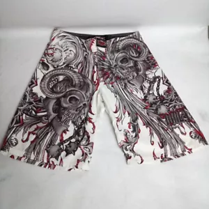MMA Elite Shorts Mens Small Hybrid Board Fight Skull Red Black Punk Metal - Picture 1 of 11