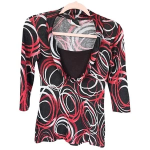 Wrapper Womens Y2K Cowl Neck Knit Top Size S Black Red Abstract Artsy Bold 90s - Picture 1 of 7