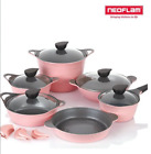Neoflam EELA aluminum 6 pcs Stockpot & Wok & Multigrill Pink Set - Glass lid