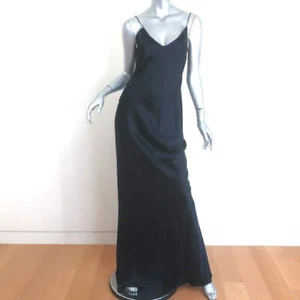 Nili Lotan Cami Gown Black Silk Satin Size Medium V-Neck Maxi Dress - Picture 1 of 8