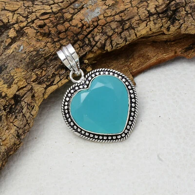 Brillante Acqua Calcedonio Gemma 925 Argento Sterling Artigianale Ciondolo 5.3cm - Immagine 1 di 3