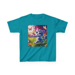 Cat Kids Tee, Cute Kitty Shirt for School, Gift for Kids, Children's Cotton - Picture 1 of 13