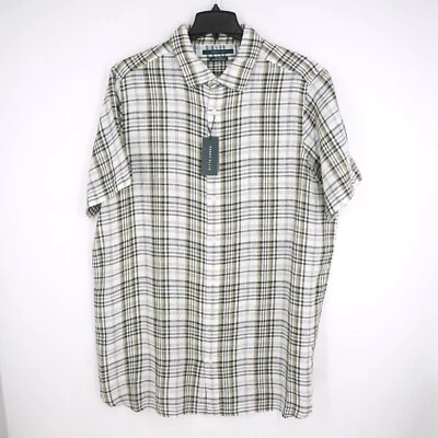 Perry Ellis Men's Short-Sleeve Shirt XLT Green White Gold Check NWT $79.50 - Image 1 of 4