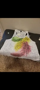 Weißes Damen-Tanktop mit mehrfarbigem Chetah-Muster Größe Large - Bild 1 von 1