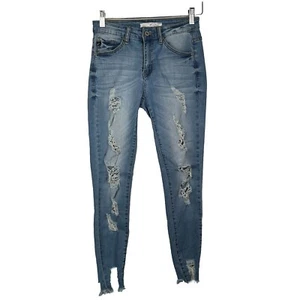 KanCan Jeans Womens Size 25 Blue Skinny High Rise Ripped Stretch Faded Denim - Picture 1 of 9