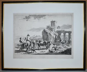 Listados Holandés Artista Nicholas Claes Berghem, Original Grabado Viejo Maestro - Picture 1 of 11