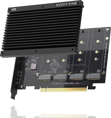 EZDIY-FAB Quad M.2 Pcie 4.0/3.0 X16 Adapter with integrated cooler *NIB* - Immagine 1 di 4