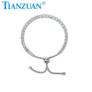 Stainless steel Adjustable Bracelet with 4mm Round Moissanite Jewelry - Picture 1 of 6