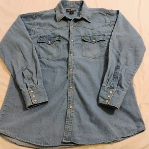  90s Canyon Guide Outfitters Denim Western Pearl Snap Shirt Mens XL Chambray - Picture 1 of 11