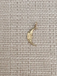14k Yellow Gold Diamond Cut Moon Face Charm Pendant 1.2gr - Picture 1 of 8