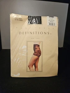 NWT Pet/Med DEFINITIONS Pantyhose NY black lace panty ULTRA SHEER 100-145lbs - Picture 1 of 8