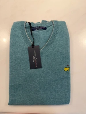 Свитер кашемировый Masters Clubhouse Collection бирюзовый легкий с v-образным вырезом размер XL - Изображение 1 из 4