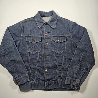 SEARS ROEBUCKS SELVEDGE DENIM JACKET MENS LARGE VINTAGE 70s MADE IN USA BLUE - Image 1 of 4
