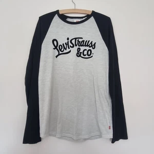 Levis Long Sleeve TShirt Mens M Grey Black Raglan Levi Strauss & Co. Logo Cotton - Picture 1 of 15