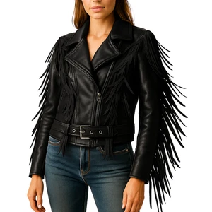 Womens Western Fringe Jacket Genuine Lambskin Leather Rodeo Style Coat - Picture 1 of 7