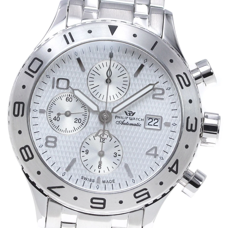 Reloj Philip Cronógrafo Fecha 82.43.981.015 Automático SS Plata 44mm Rango AB+    Foto 1 de 4