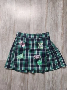 Justice X Stranger Things Green Blue Plaid Skort Patched Girls Size Medium (10) - Picture 1 of 9