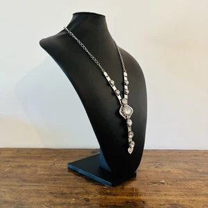 Collier Sautoir Vintage Années 1970 — Métal Argenté et Verre Taillé - Imagen 1 de 12