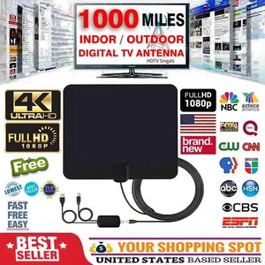 1000 Miles Range Digital TV Antenna 1080P Amplified HDTV Booster USB Power HD 4K - Picture 1 of 11