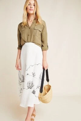 NUEVA Falda Midi Tracy Reese Hope For Flowers Mayson Talla 6 Lino Cactus Foto 1 de 4