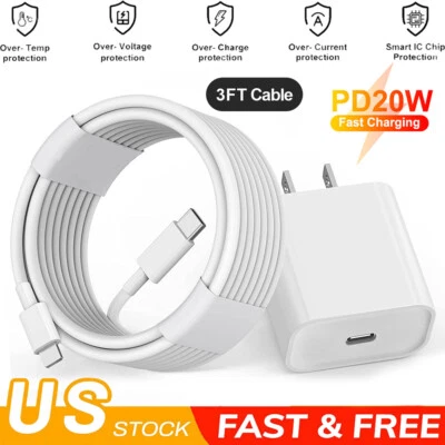 GP01 20W PD Fast Charger Wall Adapter 3FT USB-C Cable Changing for iphone 11 12 13 14