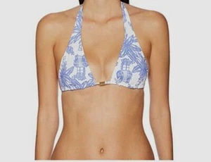 $108 Letarte Women's White Elephant Print Reversible Bikini Top Swimwear Size L - Picture 1 of 1