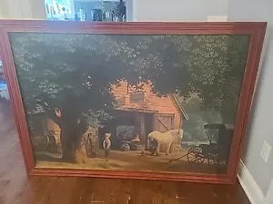 PAUL DETLEFSEN LARGE VTG Framed Print Horse Buggy Tom Sawyer - Picture 1 of 15