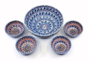 Handmade Turkish Ceramic Pottery Set of 5 Serving Bowls 6" and 3" - Picture 1 of 2